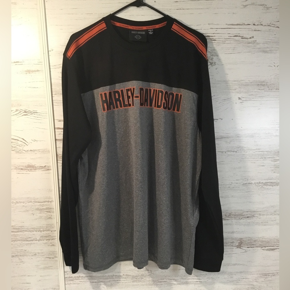 Harley-Davidson Black, Gray & Orange Long Sleeve Logo Tee